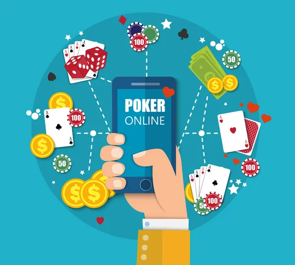 Online Mobile Casino Background Poker App Online Concept Smartphone Cards — Stock Vector