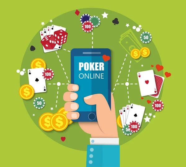 Online Mobile Casino Background Poker App Online Concept Smartphone Cards — Stock Vector