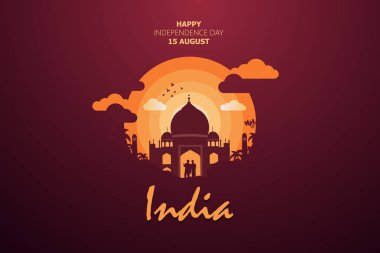 Happy Independence Day of India for 15th August. Famous monument of India in Indian background. Vector illustration EPS10 clipart