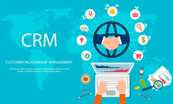 Crm Gestión Relaciones Con Cliente Iconos Planos Del Sistema Contable — Archivo Imágenes Vectoriales