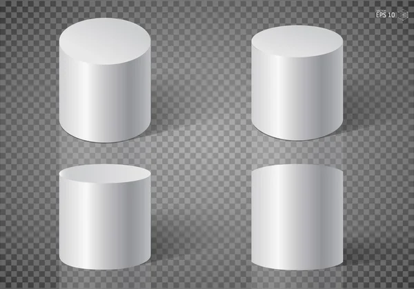 Beyaz Gerçekçi Silindir Izole Geometrik Şekiller Kümesi Vektör — Stok Vektör