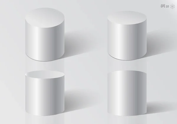 Weißer Realistischer Zylinder Isoliert Geometrische Formen Vektor Set — Stockvektor