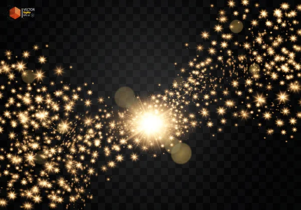Космическая Блестящая Волна Золотые Блестящие Звезды Пыль След Сверкающие Частицы — стоковый вектор