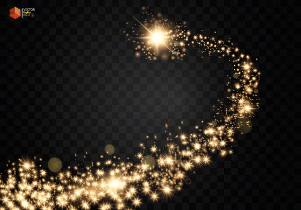 Космическая Блестящая Волна Золотые Блестящие Звезды Пыль След Сверкающие Частицы — стоковый вектор