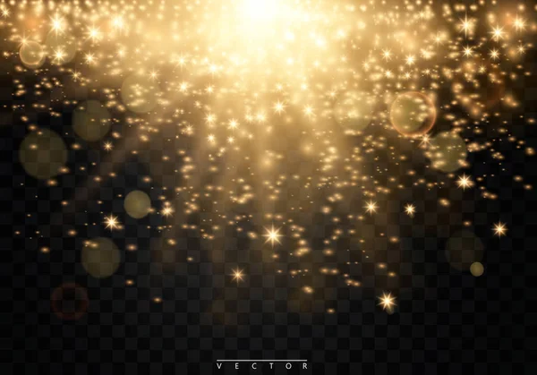 グラマー ファッション イラスト ベクトルします ゴールドラメ スター ダスト トレイル透明な背景に輝く粒子 Eps10 — ストックベクタ