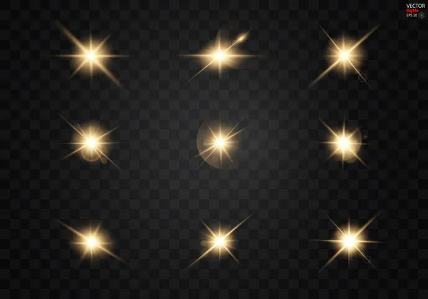 Listos Estrella Brillante Las Partículas Sol Chispas Con Efecto Resaltante — Archivo Imágenes Vectoriales
