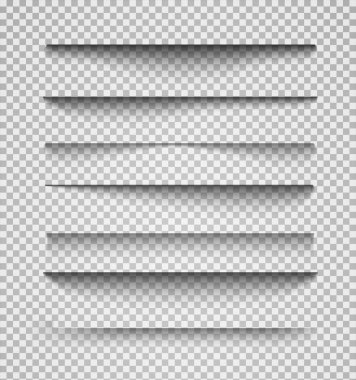 Vektör gölgeler izole. Sayfa ayırıcı saydam gölgeler izole. Gölge efektleri kümesi. Gerçekçi şeffaf gölge illüstrasyon