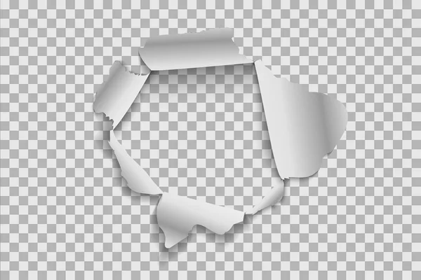 Yırtık Kağıt Gerçekçi Deliğe Şeffaf Bir Arka Plan Üzerinde Kağıdın — Stok Vektör