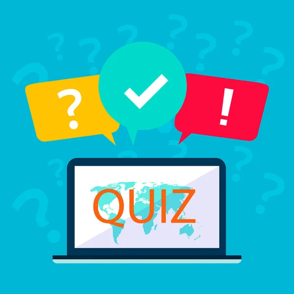 Quiz Vector Concept Online Quiz Laptop Het Concept Vraag Met — Stockvector