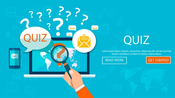 Quiz Vector Concept Online Quiz Laptop Het Concept Vraag Met — Stockvector