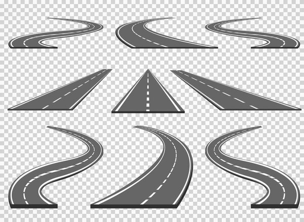 Set of roads and road bends. Vector illustrations EPS10
