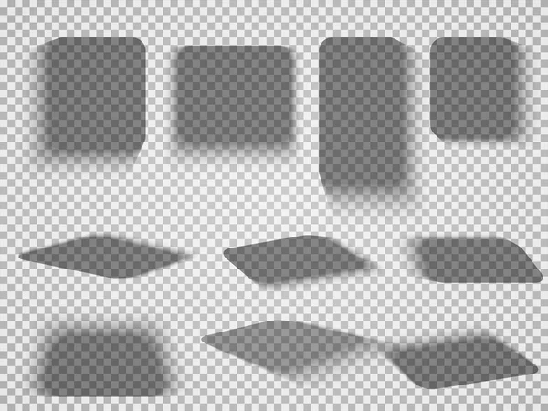 Vektorskuggor Isolerade Skuggeffekter Transparent Papper Och Objekt Box Fyrkantiga Skuggor — Stock vektor
