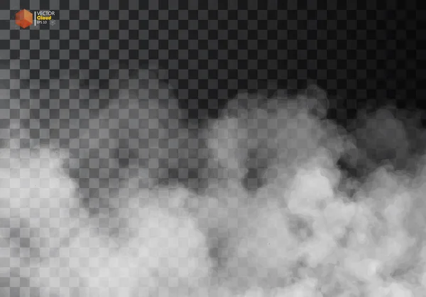 Fog or smoke isolated transparent special effect. White vector cloudiness, mist or smog background. Vector illustration — Stock Vector