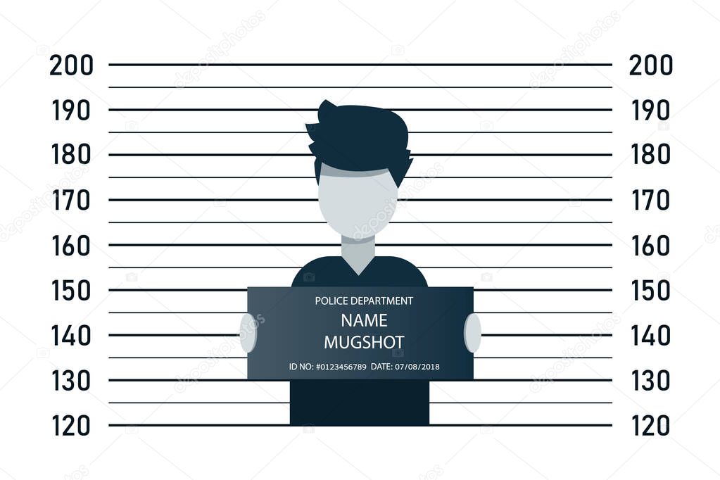 Police lineup, mugshot template with a table. Design silhouette of anonymous. Abstract concept graphic element. Creative vector illustration EPS10