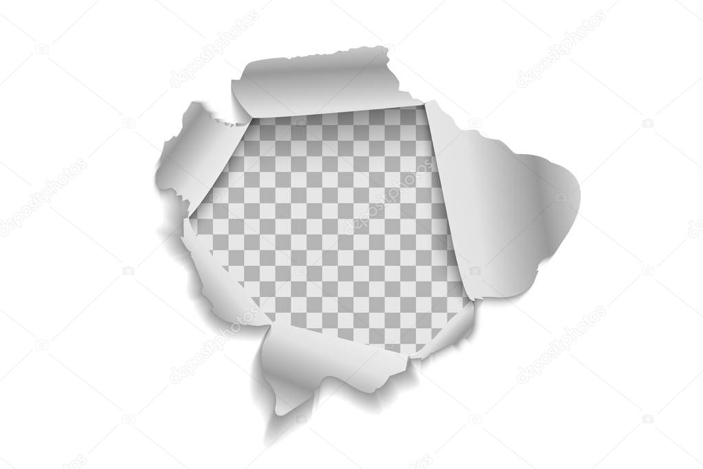 Torn paper realistic, hole in the sheet of paper on a transparent background. Vector illustrations EPS10