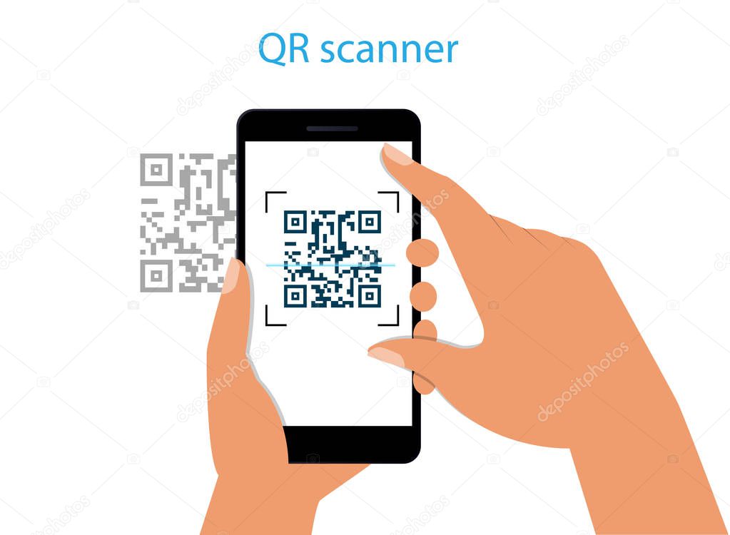 Scan QR code to Mobile Phone. Electronic , digital technology, barcode. Vector illustration EPS10