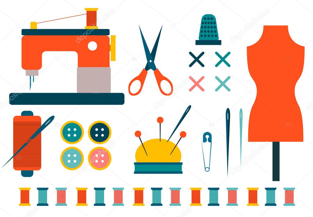 Set of sewing accessories with accessories for clothing.