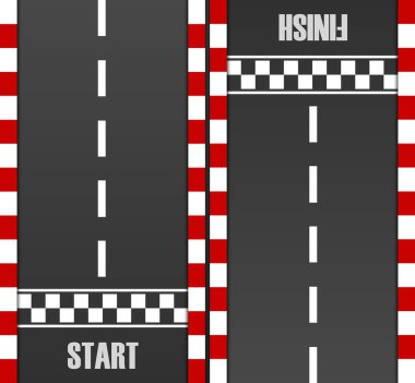 Yarış başlangıç ve bitiş çizgisi arka plan görüntüsü. Grunge asfalt yolda desenli. Soyut konsept grafik öğesi. Vektör EPS10 illüstrasyonu.