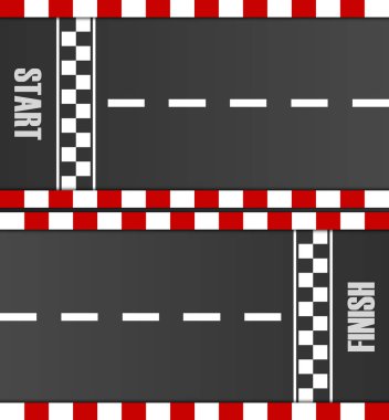 Yarış başlangıç ve bitiş çizgisi arka plan görüntüsü. Grunge asfalt yolda desenli. Soyut konsept grafik öğesi. Vektör EPS10 illüstrasyonu.