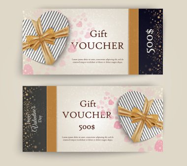 Hediye kutusu, yay ve kurdeleler. Kaligrafi yazıt Happy Valentine's Day. Güzel bir arka plan üzerinde