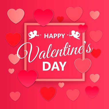 Mutlu sevgililer günü kavramı. 3D beyaz, pembe ve kırmızı kalpleri ince kare çerçeve vardı. Başlık sayfası veya tebrik kartı seviyorum. Vektör çizim Eps10