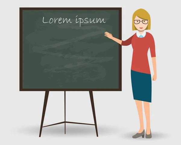 Happy Teacher Day Teacher Lesson Front Board Classroom Teacher Pointing — Stock Vector