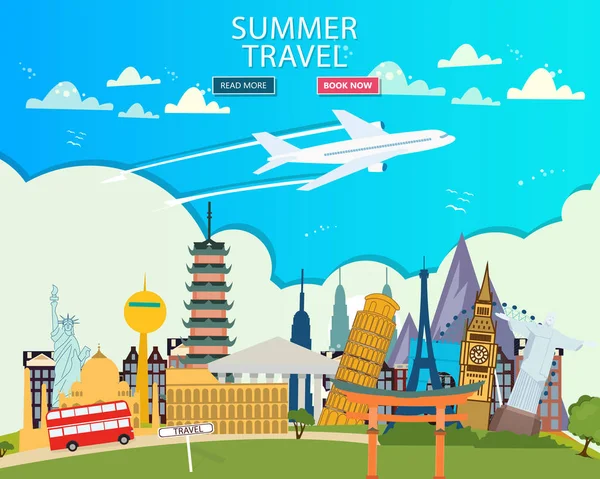 Viajar Para Mundo Férias Viagem Mundo Turismo Banner Viagem Ilustração — Vetor de Stock