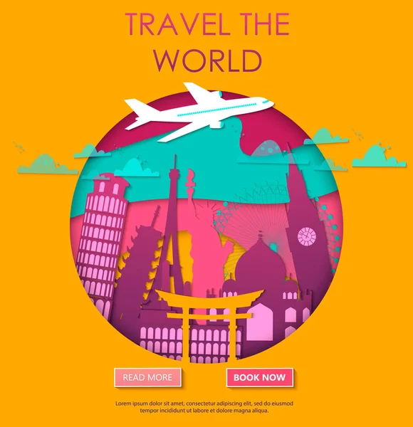 Viajar Para Mundo Férias Viagem Mundo Turismo Banner Viagem Ilustração — Vetor de Stock