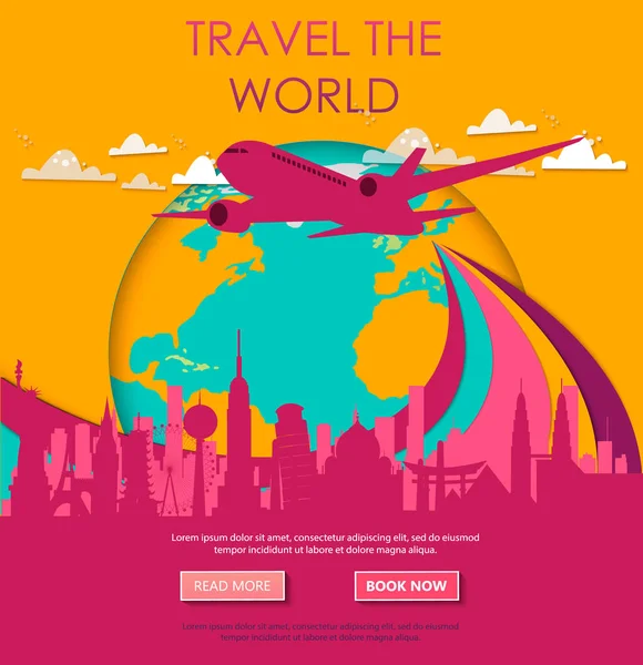 Viajar Para Mundo Férias Viagem Mundo Turismo Banner Viagem Ilustração — Vetor de Stock