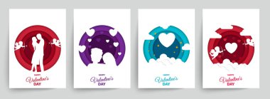 Mutlu sevgililer günü arka plan. Arka plan kapakları, davetiyeler, poster, afiş, el ilanları, posterlerini açmaları için ayarlayın. Mutlu sevgililer günü kompozisyon kağıt tarzı kesti. Vektör çizim.