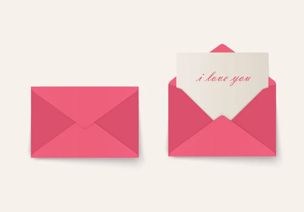 Lettre Amour Enveloppes Saint Valentin Avec Papier Une Inscription Aime — Image vectorielle