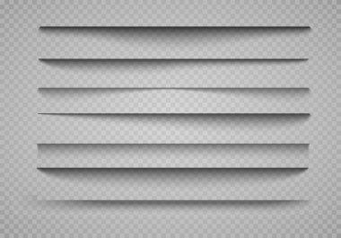 Vektör gölgeler izole. Sayfa ayırıcı saydam gölgeler izole. Gölge efektleri kümesi. Gerçekçi şeffaf gölge illüstrasyon
