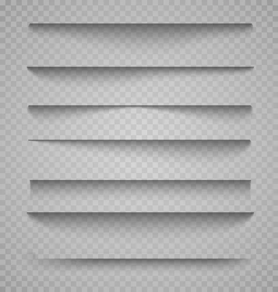 Ombres vectorielles isolées. Diviseur de page avec ombres transparentes isolées. Ensemble d'effets d'ombre. Illustration réaliste de l'ombre transparente — Image vectorielle