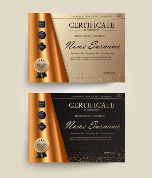 Certificate of appreciation, award diploma design template. Certificate template in golden colors with golden medal. Vector illustration EPS 10