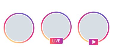Set social media avatar user icon avatar stories user LIVE video treaming. Colorful gradient. Round frame for avatar mobile app. Vector illustration EPS 10 clipart