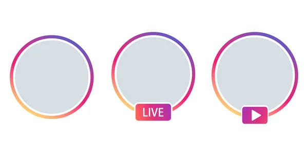 Impostare social media avatar user icon avatar stories user LIVE video treaming. Gradiente colorato. Telaio rotondo per app mobile avatar. Illustrazione vettoriale EPS 10 — Vettoriale Stock