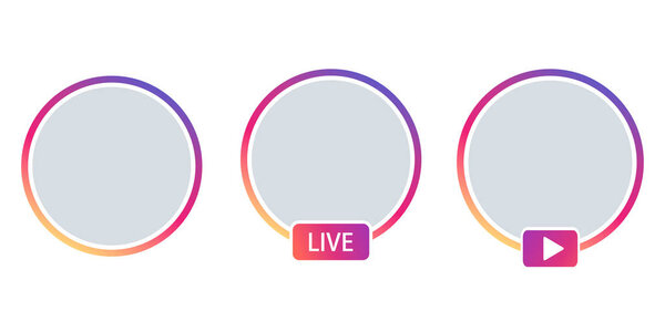 Set social media avatar user icon avatar stories user LIVE video treaming. Colorful gradient. Round frame for avatar mobile app. Vector illustration EPS 10