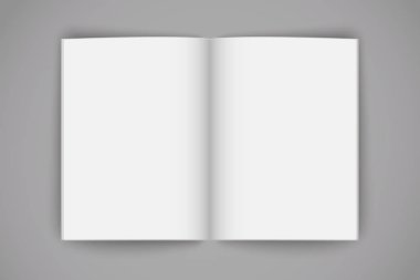 Açık kitap sayfa temiz kitapçık. Dergi şablon arka plan. Gerçekçi defter, egzersiz kitabı. Vektör çizim