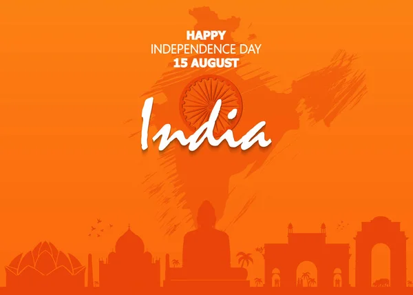 Feliz Día de la Independencia de la India para el 15 de agosto. Famoso monumento de la India en el fondo indio. Ilustración vectorial EPS10 — Vector de stock