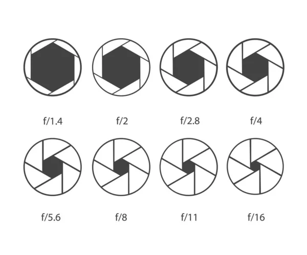 Instellen van de pictogrammen van de sluiter van de camera op een witte achtergrond. Vectorillustratie Eps10 — Stockvector