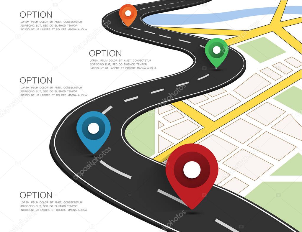 Street Map with navigation icons. Navigation concept. Vector illustration road way location.