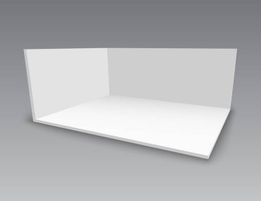 3D sergi standında. Kare köşe. Vektör beyaz boş geometrik kare. Boş kutu şablonu