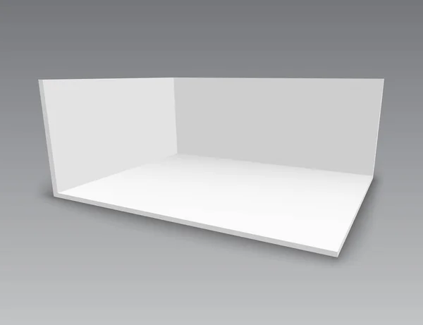 3D tentoonstelling Booth. Vierkante hoek. Vector wit leeg geometrisch vierkant. Sjabloon leeg vak — Stockvector