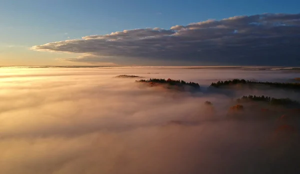 Aerial View Colorful Foggy Early Autumn Morning — Stock Photo, Image