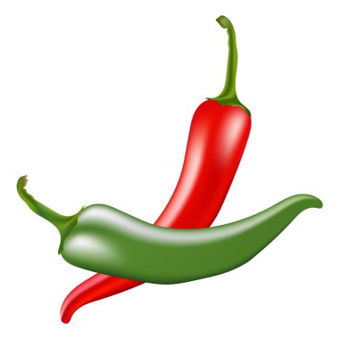 Kırmızı ve yeşil biber beyaz zemin üzerine sıcak