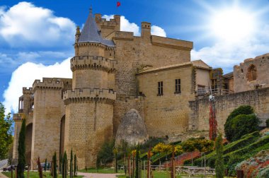 İspanyol kalesi ve mavi gökyüzü Olite, Navarre 'da