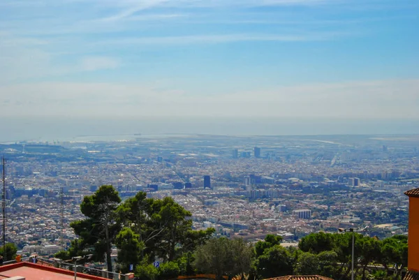 Panorama Van Stad Barcelona Vanaf Berg Tibidabo — Stockfoto