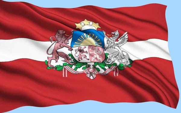 ラトビアの国旗 1918年からソビエト連邦に占領される1940年まで独立したラトビアが使用した ソ連の統治下で使用は抑制された 独立後 ラトビアは1990年2月27日に再採用された — ストック写真