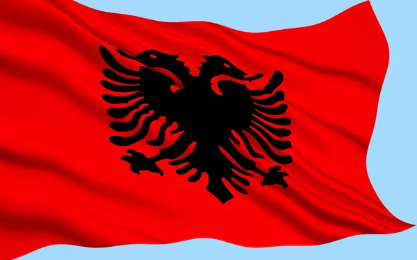 The Flag of Albania is a red flag, with a silhouetted black double-headed eagle in the center, that represents the sovereign state of Albania located in the Balkans.