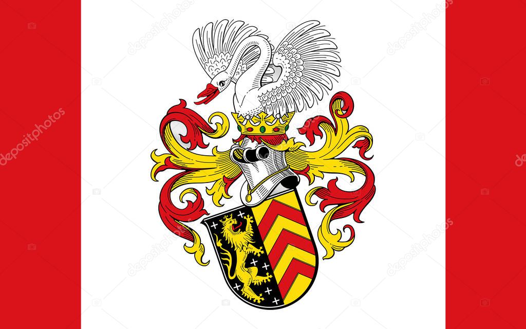 Flag of Hanau is a town in the Main-Kinzig-Kreis, in Hessen, Germany. 3d illustration